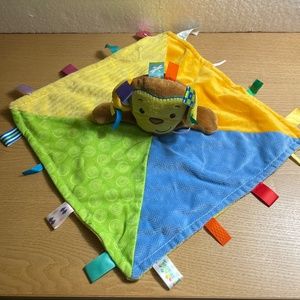 Taggies Monkey Lovey Multi Colored Plush Security Blanket Sensory 14" Baby Toy